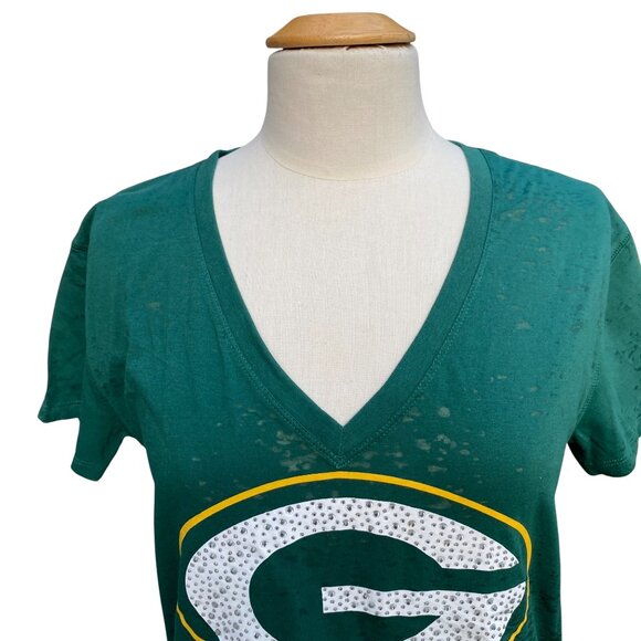 NWT PINK x NFL Packers Gemmed Burnout T-Shirt Sz XS Limited Edition Fan Game Day - Picture 6 of 12